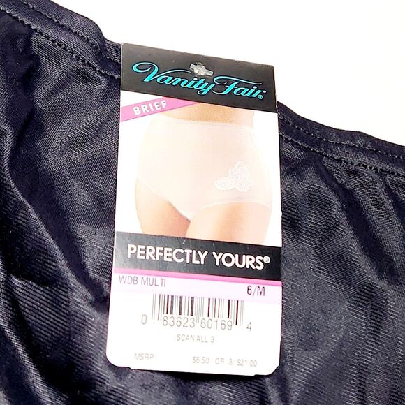 Vanity Fair 13081 Nylon Brief Panties Flower Appliqué Womens 6 M Black NWT New - Picture 4 of 7